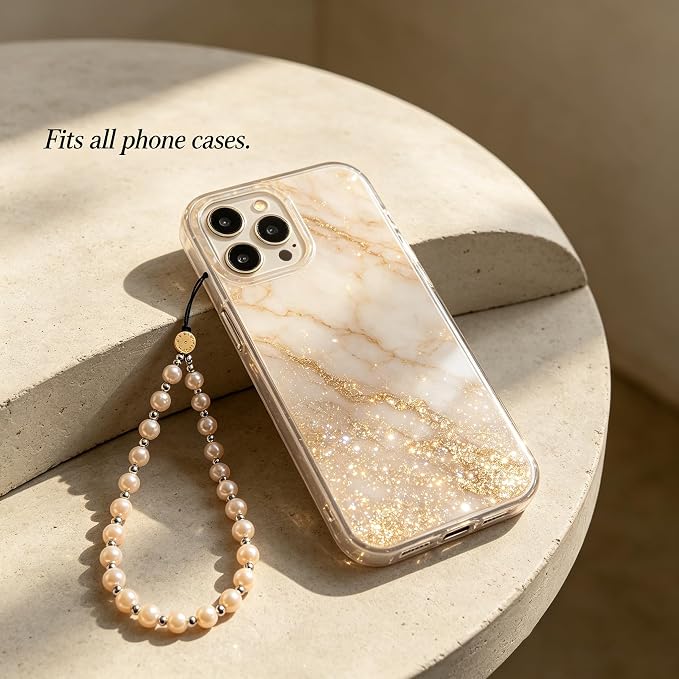 2 Pcs Phone Charm Beaded Strap Cute Cell Phone Wrist Straps String Accessories Hand Aesthetic Lanyard Wristlet Chain for iPhone 17 Pro 16 Camera AirPods Bags Keychains Women Girls Pearl Gold and Puple - Image 7