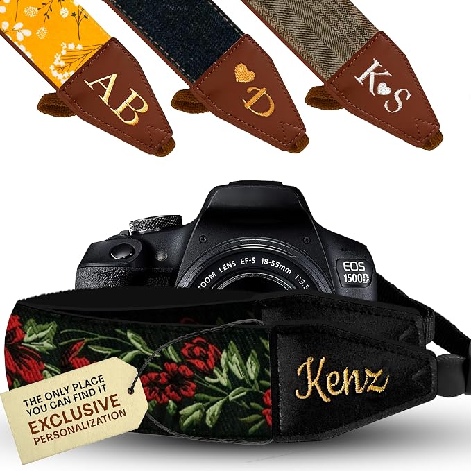 Art Tribute Camera Strap Personalized With Name - Shoulder, Crossbody & Neck Camera Strap for Photographers, Fits All Cameras, Canon Nikon Sony Fujifilm, Padded Strap W/Quick Release & Leather Ends by ArtTribute