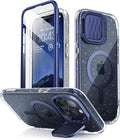 i-Blason for iPhone 15 Pro Case MagSafe, w/‌ Screen Protector, BlueGlitter | Built-in Screen Protector, Camera Cover Stand, Slim, Stylish by i-Blason