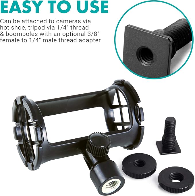 Movo SMM1 Microphone Shock Mount with Camera Cold Shoe for Shotgun Microphones 19-25mm in Diameter (Including Rode NTG-1, NTG-2, Sennheiser MKE-600) - Image 4