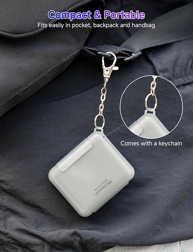 PROfezzion SD Card Holder Case for 4 SD/SDXC/SDHC & 8 microSD TF Memory | Small and Portable, Water-Resistant, Hard Shell with Soft Rubber Interior, Memory Card Organizer Storage Box with Keychain - Image 5