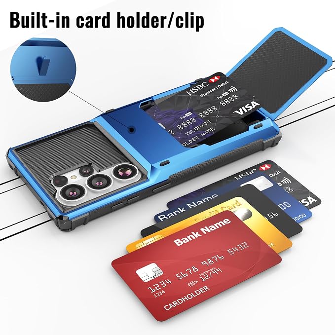 Foluu Wallet Case for Samsung Galaxy S26 Ultra with Card Holder, 5 Credit Hidden Card Slot Flip Cover Dual Layer Protective Hard PC Back & Soft TPU Bumper Case for Galaxy S26 Ultra 2026 (Blue) - Image 6