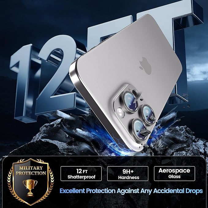CACOE Metal Camera Lens Protector for iPhone 14/16 Pro/Pro Max Cover | Tempered Glass Cover, Anti-Scratch, Drop-Proof, Strong Adhesion, Camera Screen Cover Accessories, Titanium - Image 5