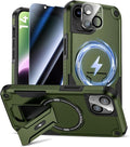 Goton 3 in 1 for iPhone 14 Case with Privacy Screen Protector Green | Glass Camera Lens Protector,Compatible for MagSafe,Invisible Kickstand, Shockproof Phone Cover for iPhone14 by Goton