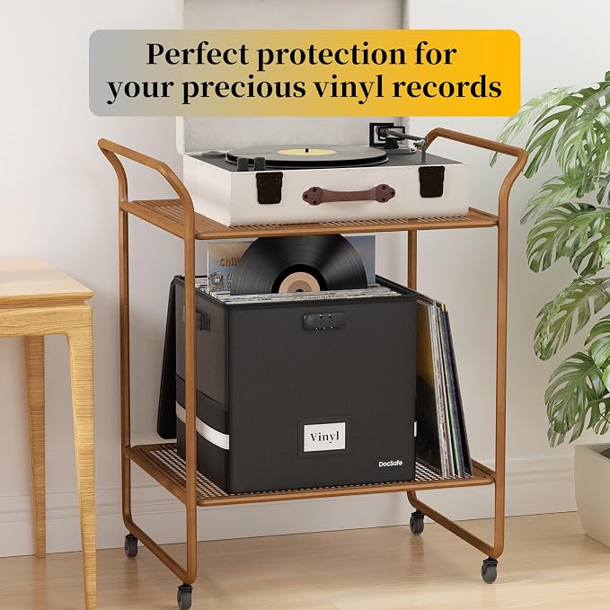 DocSafe Vinyl Record Storage Box with Lock,Fireproof Record Organizer Storage for 100+ Single Records(12-inch), Collapsible Storage Crate with Lid & Handles for Valuable Album Collection,Black,2 Pack - Image 7