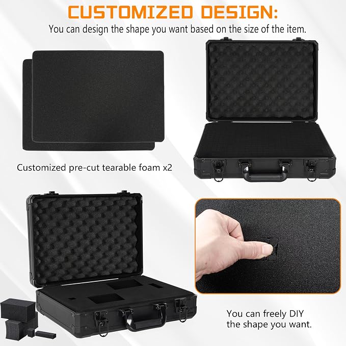 17 Inch Hard Carrying Storage Case | Ideal for Microphone & Camera Gear Transportation, DJ Mixer Case with Customizable Pre-Diced Foam, 17 X 12 X 6 Inch, Black - Image 2