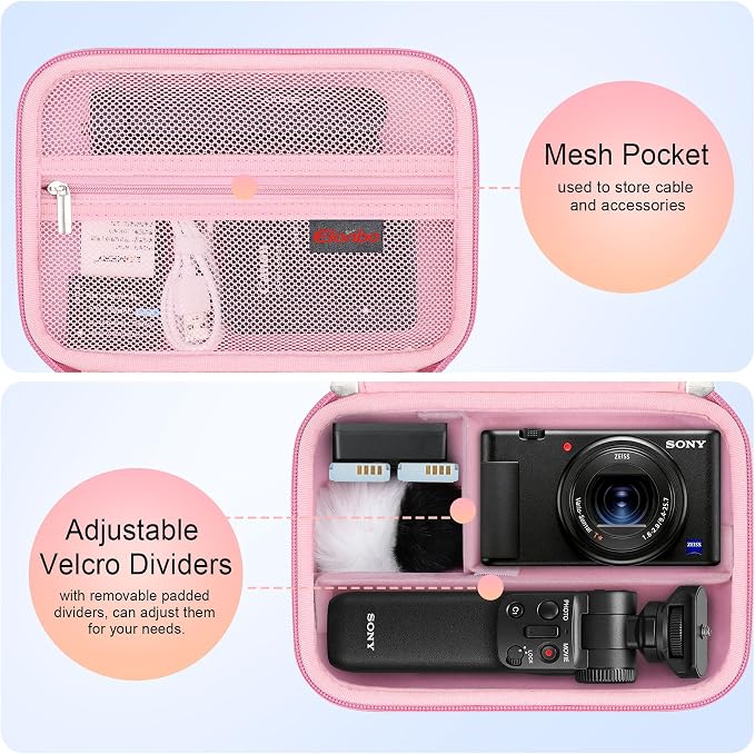 Elonbo Carrying Case for Sony ZV-1F / ZV-1 / ZV-1 II Digital Camera, Black | Sony ZV 1F Vlogging Camera Hard Travel Protective Bag, Vlogger Accessory Kit Tripod Microphone Grip Organizer Holder - Image 3