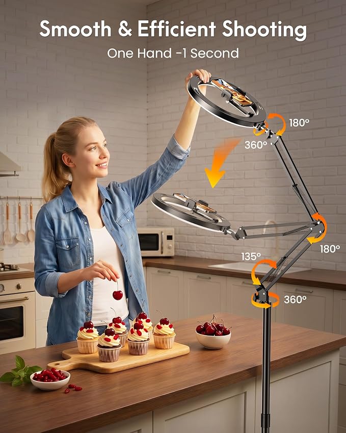 LUXSURE Ring Light Tripod for iPhone,Ring Light with Stand and Phone Holder,LED Overhead Camera Mount with Casters,Phone Tripod with Light and Remote for Video Recor - Image 2
