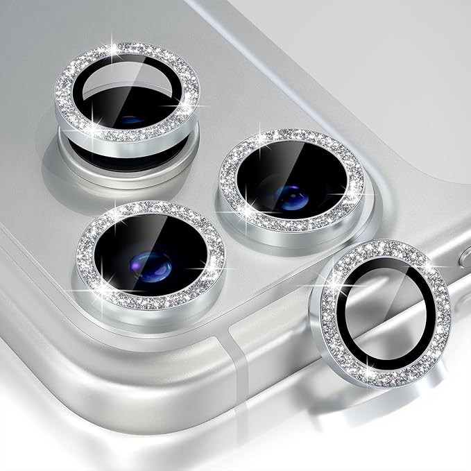 Choiche for iPhone 17 Pro/iPhone 17 Pro Max Camera Lens Protector | Ultra HD, Bling 9H Tempered Glass Camera Cover Screen Protector Metal Ring Decoration Accessories (Glitter-Silver) by Choiche