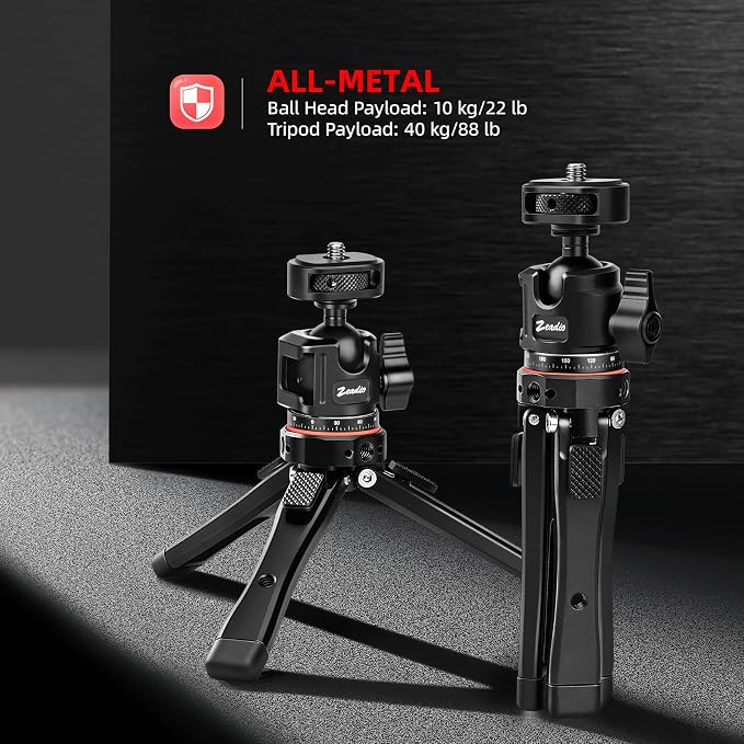 Zeadio Metal Camera Mini Tripod, with 1/4" Screw Ball Head Mount, Adjustable Heights Desktop Vlog Stand for Smooth 4 Osmo Mobile Ronin-S Vimble 2 Gimbal Handle Grip Stabilizer and All Cameras - Image 2
