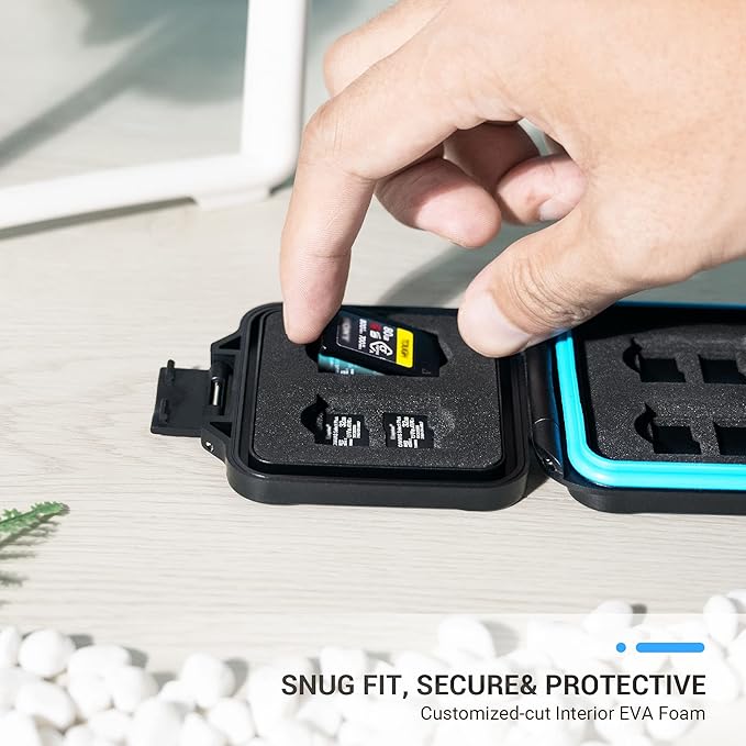 JJC Small CFexpress Type A Card Case Holder for 4 CF Type A & 8 Micro SD | 12 Slots, Slim & Lightweight Design, Water-Resistant & Shockproof, Soft EVA Interior, Includes Wrist Strap, Easy to Carry - Image 3