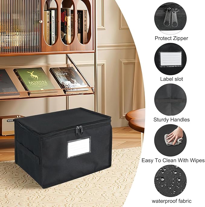 Vinyl Record Storage Box, Waterproof Organizer Storage with Lid & Handles for 60 (7-inch) Single Records, Foldable Organizer for Valuable Album Collection - Image 3