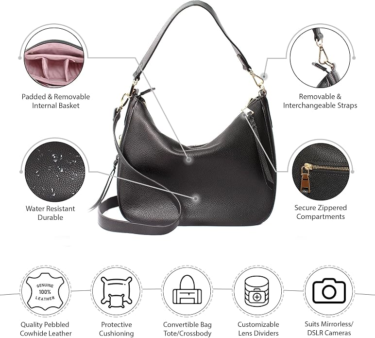 Meliae Camera Bag for Women, DSLR Mirrorless Camera Purse, Leather Shoulder Crossbody Hobo Travel Tote - Image 4