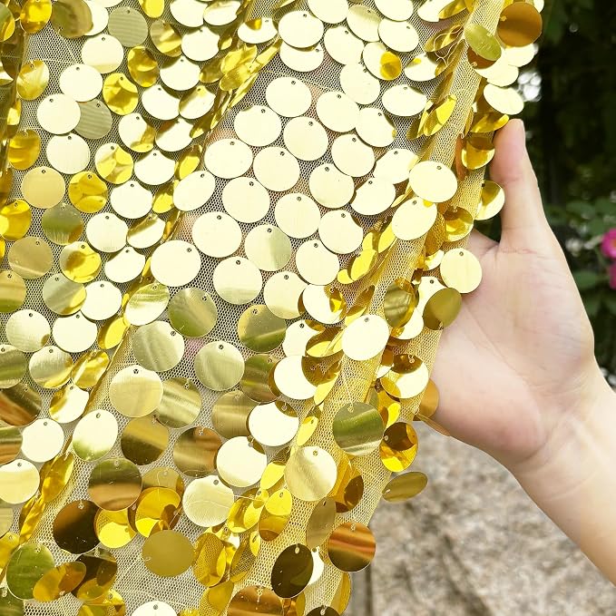 Gold Payette Sequin Backdrop, 4x10 Feet, 2 Panel Shimmer Large Sequin Backdrop Curtain for Decor, Parties, Home - Image 4