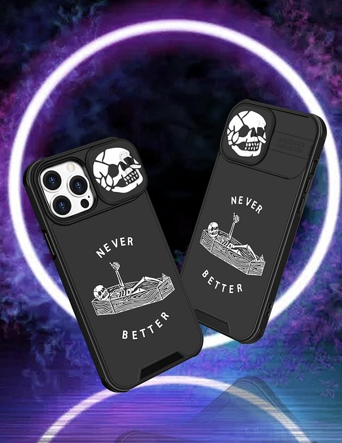 (2in1 for iPhone 13 Pro Max Case Skull Skeleton for Women Cute Goth Phone Cover Fun Horror Design with Slide Camera Cover Protective Never Better Spooky Cool Cases for Apple 13 Pro Max 6.7'' - Image 4