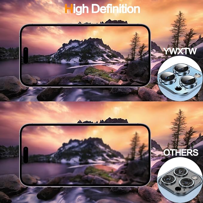 YWXTW Designed for iPhone 13 Pro/iPhone 13 Pro Max Camera Lens Protector, 3D Alloy Metal and Tempered Glass Camera Screen Protector, Full Coverage Protection, 1 Pack (Sierra Blue) - Image 5
