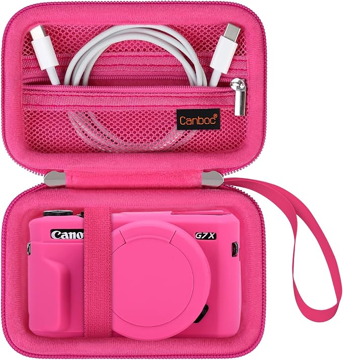 Canboc Camera Case for Canon PowerShot G7 X Mark III/ G7X Mark II, Rosered | For SX740/ SX730/ G7X3 Carrying Point and Shoot Camera Bag, Zipper Mesh Pocket fits USB Cable, Batteries - Image 2