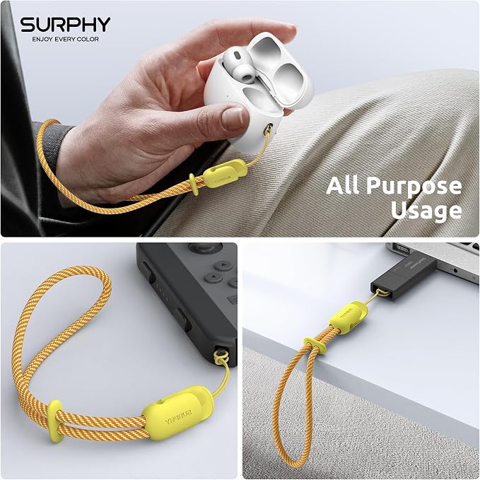 SURPHY 2 Pack Phone Lanyard, Phone Wrist Strap for Case, Camera Wrist Strap | Ultra-Light 2-Color Braided Phone Strap, Cellphone Charm Strap, Anti-Lost Wrist Lanyard for Women and Men, Yellow Gray - Image 6