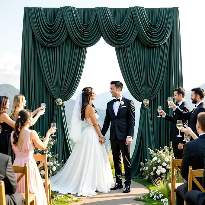 50ftx10ft Wrinkle Free Hunter Green Backdrop Curtains for Party Background, 10 Panels Silky Fabric Green Photo Backdrop Drapes Back Drop Cloth for Wedding Birthday Photography Baby Shower Decor - Image 6