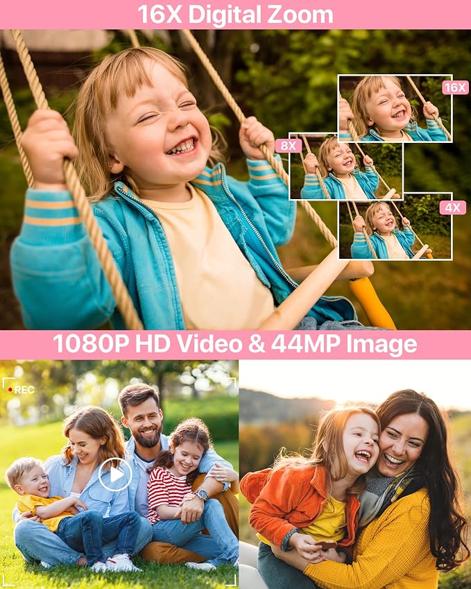 Digital Camera, Latest FHD 1080P Digital Camera for Teens with SD Card Anti Shake Point and Shoot Cameras Portable 16X Zoom Compact Small Cameras for Kids Boys Girls Seniors with Wrist Strap - Image 2