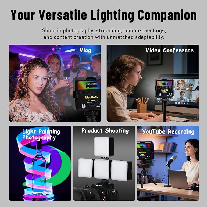 RGB Video Lights, Portable LED Camera Light with 3 Cold Shoe | 2500K-9000K, CRI 96+, 18 Scene Modes, 2000mAh Rechargeable, Magnetic, 1/4 Screw, for Photography, Vlogging, Content Creator ﻿ - Image 5
