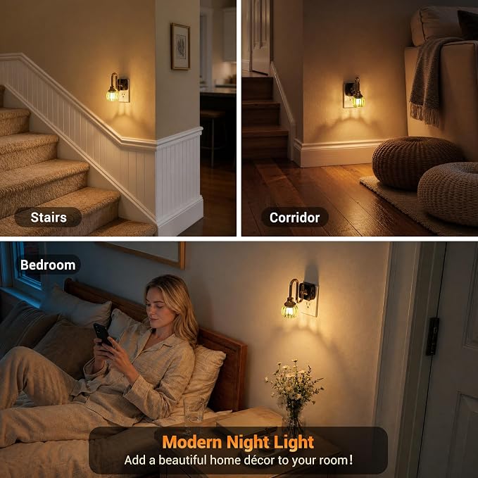 JandCase Night Light, Night Lights Plug into Wall Green Tulip 2 Pack | LED Nightlight, 0-100LM Dimmable Nightlights, Dusk to Dawn Sensor, 1W Vintage Nite Light for Bathroom Hallway Gift Decor - Image 5
