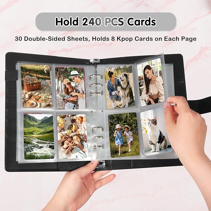 A5 Kpop Photocard Binder with 30 Pack 4-Pocket Card Pages, 6 Ring A5 Binder Card Collector Album with 240 Card Slots,PU Leather Binder Cover with Magnetic Buckle Closure for Organizing Trading Card - Image 2