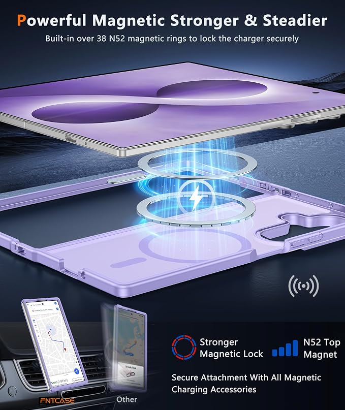 FNTCASE for Samsung Galaxy Z Fold 8 Ultra / Z Fold 7 Case, Fit for Magsafe | Screen Protector, Translucent Matte, 18FT Military Grade Drop Protection, Shockproof Protective Phone Cover, Light Purple - Image 3