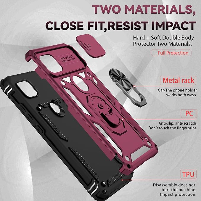 for Moto One 5G Ace Case Moto G 5G(2020) Case,with Nano Explosion-Proof Film[2 Pack], Military Grade Shockproof with Kickstand Protective Case for Motorola Moto One 5G Ace,Rose Red - Image 4