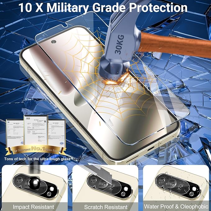 letosan 3 Pack for Google Pixel 10 Pro Screen Protector Tempered Glass + 3 Pack Camera Lens Protector, Military Grade Shatterproof, 9H Hardness, Fingerprint Unlock,Case Friendly 6.3 Inch - Image 3