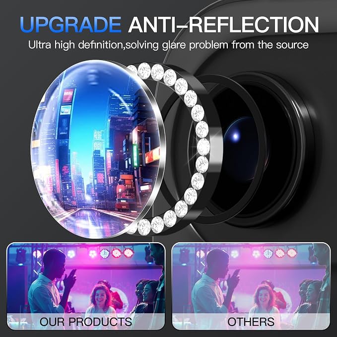 Suoman 2-pack for iPhone 17 Air Camera Lens Protector, Glitter Diamond Individual Metal Tempered Glass Camera Lens Cover [Strong-Adhesion][Does not Affect Night Shots]-Black - Image 3