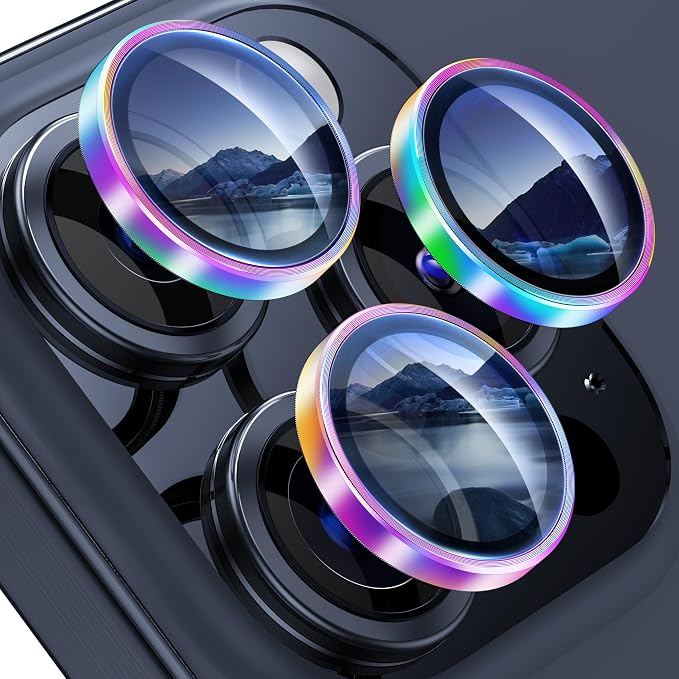 WSKEN for iPhone 15 Pro/iPhone 15 Pro Max Camera Lens Protector,[Keep Original Shooting] Shatterproof 9H Tempered Glass Camera Screen Protector Metal Ring Cover Film Accessories,Colorful by SmartProtectionGreenerFuture