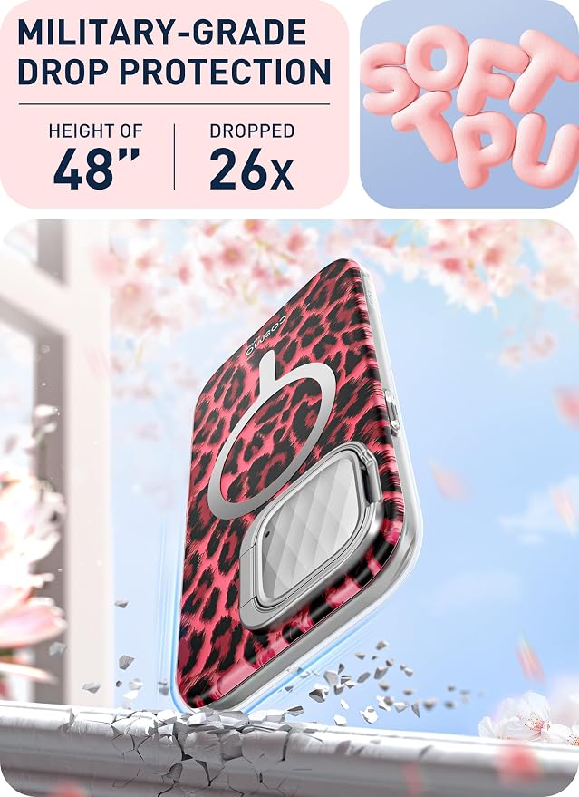 i-Blason for iPhone 15 Pro Case MagSafe, w/‌ Screen Protector, PinkCheetah | Built-in Screen Protector, Camera Cover Stand, Slim, Stylish - Image 7