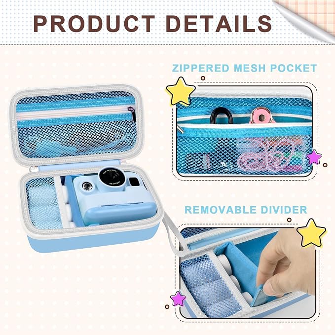 Kids Instant Print Camera Case for DYLANTO for ESOXOFFORE Cameras | Portable Digital Camera Case Organizer for ETIKEZ for YTETCN for DUDUDRAGON with Pocket for Accessories (Box Only)-Blue - Image 6