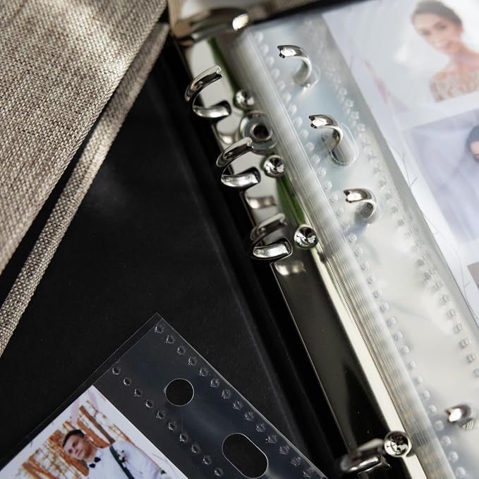 Photo Album For 2X6 Photo Booth Slip In Strips And 4X6 Pictures - 6 Ring Notebook Binder With 20 2 By 6 Sleeves - Fits 80 Photobooth Prints (FLAX BEIGE - LINEN HARDCOVER, 2X6) - Image 6