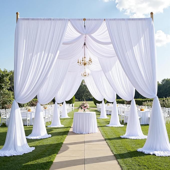 50x12 ft White Backdrop Curtains for Weddings Parties, Birthdays and Photos | 10 Panels 5x12 ft, Wrinkle-Free Polyester Drapes, Washable, Ironable, 4 in Rod Pocket for Baby Showers Photography Background - Image 2