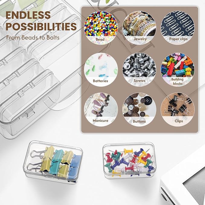 zoeynex Small Bead Organizers and Storage, 12 Clear Plastic Boxes with Hinged Lids, for Beads, Jewelry Making, Crafts, Hardware, Fishing Tackle, Small Parts (32 Labels) - Image 3