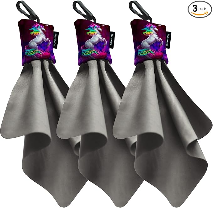 SPUDZ Ultra Microfiber Lens Cleaner with Closeable Bottom – Clip-On Pouch, Washable – for Binoculars, Scopes, Glasses, Screens | Ultra Vibrant Unicorn, 6 x 6 Inch (3-Pack) by SPUDZ