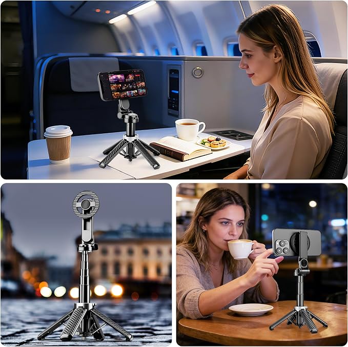 4-in-1 Multifunctional Magnetic Phone Tripod, Portable Selfie Stick for iPhone & Android with Detachable Remote and Metal Ring, Magnetic Tripod Extendable Length 4.33" - 16" - Image 6