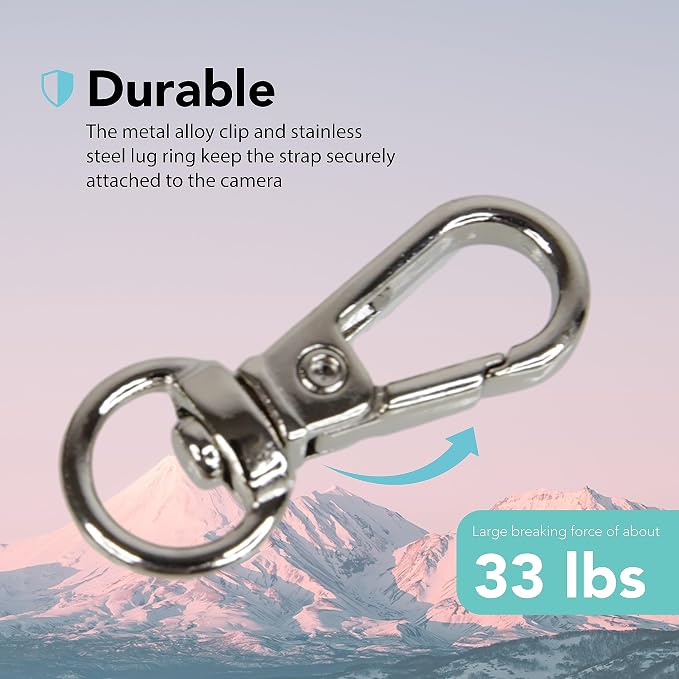 Foto&Tech Small Quick Release Adapter Clip for Camera with Round Lugs for Camera Strap, 33lb Breaking Force (1 Set, Silver) - Image 3