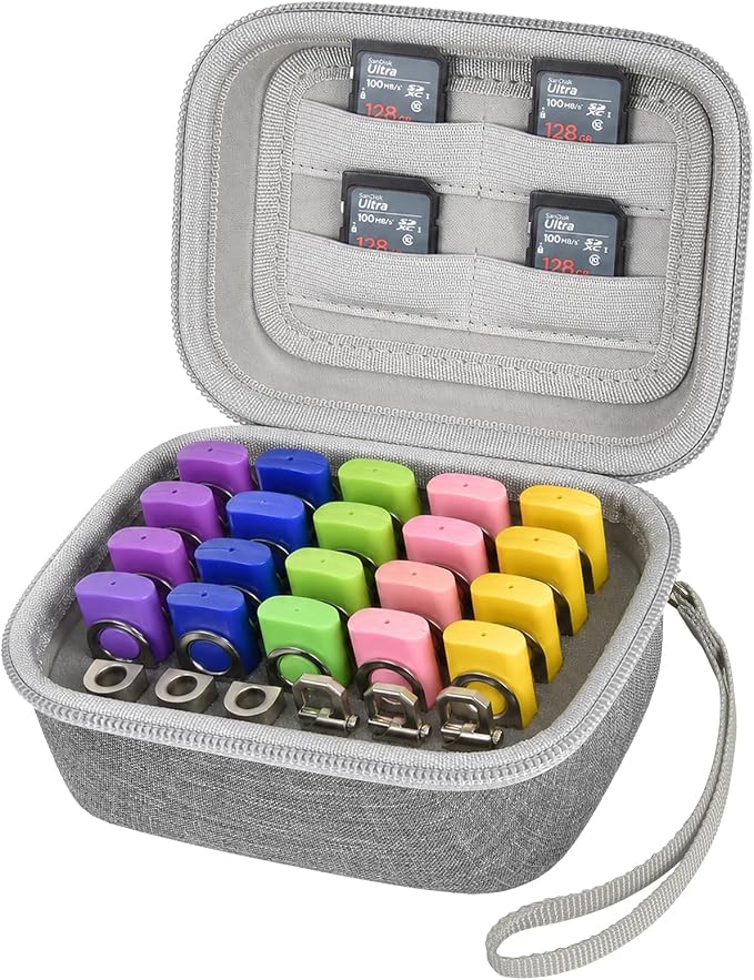 Comecase USB Flash Drive Case, Holds 26 USB Drives and 4 SD Cards | Pre-Cut Foam Fits Mixed USB Drives; EVA Shell, Holds 26 USB & 4 SD Cards, Compact, Grey, Small, Case Only by COMECASE