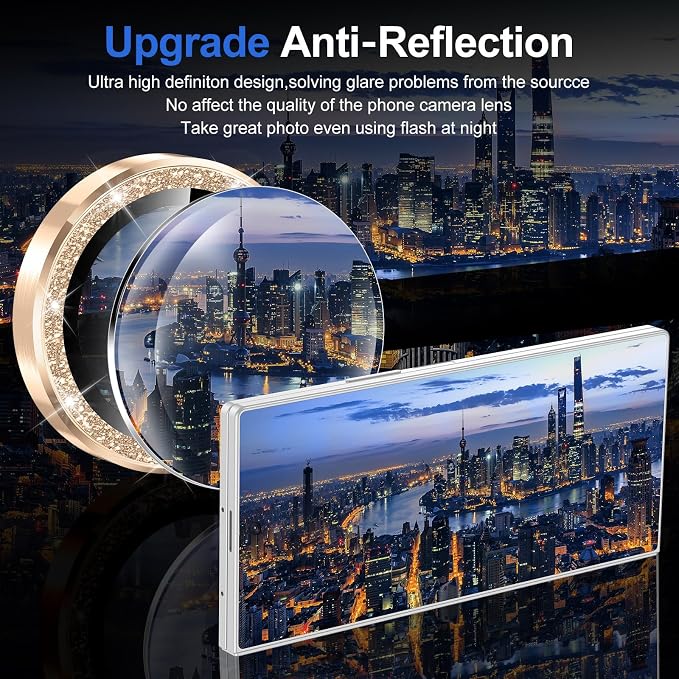 for Samsung Galaxy Z Fold 7 Camera Lens Protector, Individual Metal Ring Tempered Glass Lens Cover, [Strong Adsorption] Scratch Resistant Ultra-Thin HD Clear Lens Cover, 1 Set-Gold Sparkly - Image 4