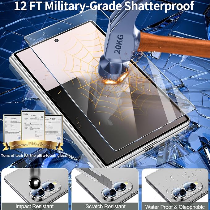 letosan 3 Pack for Samsung Galaxy Z Fold 8 Screen Protector Tempered Glass Wide + 1 Pack Camera Lens Protector, Military Grade Shatterproof, 9H+ Hardness, Auto Alignment Frame 5.4 Inch - Image 2