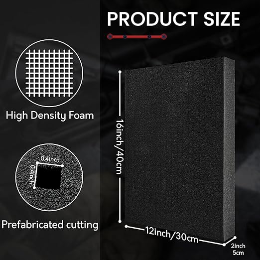 4 Pack Gun Case Foam Inserts - Precut Black Foam Padding 16 x 12 x 2 Inch | High-Density Customizable Padding for Gun Parts, Toolboxes, Camera Bags & Precision Equipment Protection - Image 2