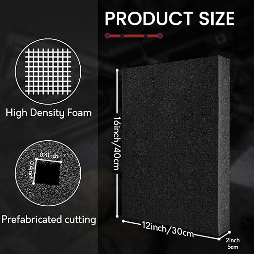 6 Pack Gun Case Foam - 16x12x2 Inch Pick and Pluck Foam Inserts for Cases | Customizable, Black High Density Polyurethane Packaging Sheet Padding for Craft, Cameras, Toolboxes and Guns Storage - Image 2