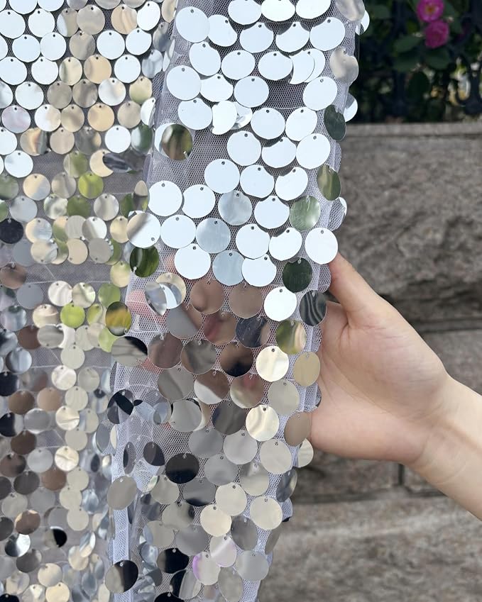 9FTx10FT Silver Sequin Backdrop 1 Panel,18MM Large Payette Sequins Backdrop, Glitter Photobooth Props for Christmas Party Wedding Birthday - Image 5