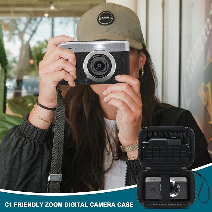 Canboc Carrying Case for KODAK PIXPRO C1 Friendly Zoom Digital Camera | For Canon PowerShot ELPH 360 HS A/ 360 HS/ 360/ IXY 650 Digital Camera, Mesh Pocket fit Cable, SD Card, Black (Case Only) - Image 7