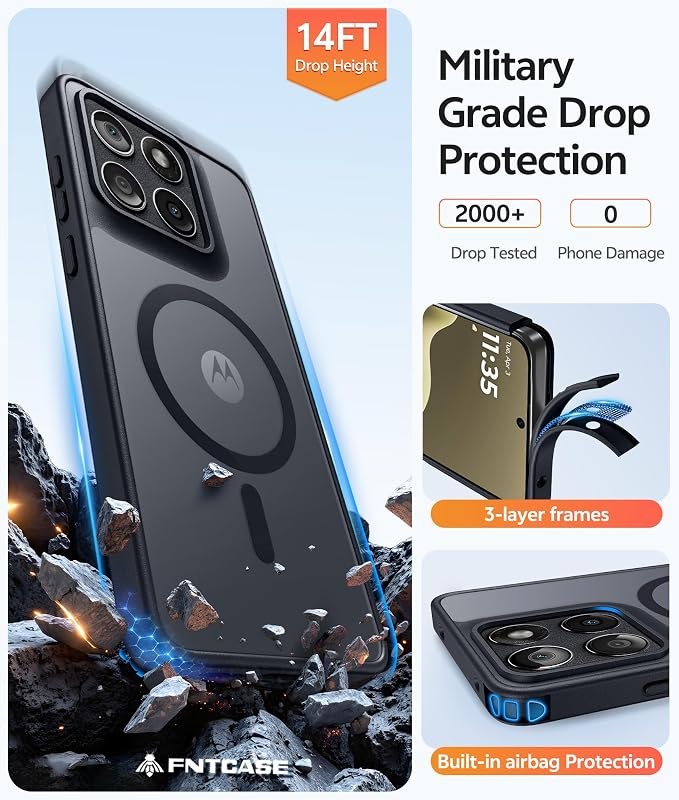 FNTCASE for Motorola Edge 2026 Case, Fit for Magsafe, Screen Protector | Translucent Matte Magnetic Back, 14FT Military Grade Drop Protection, Shockproof Protective Phone Cover, Black - Image 5