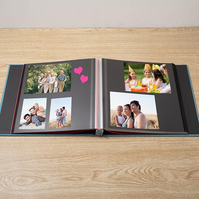 Large Photo Album Self Adhesive for 4x6 8x10 Magnetic Scrapbook Album DIY 60 Black Sticky Pages Linen Cover Photo Album(Sky Blue) - Image 3