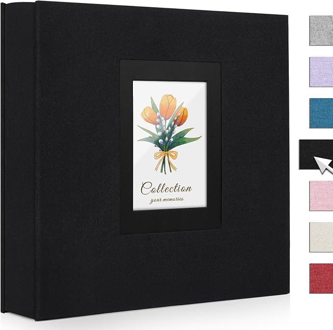 Photo Album 4x6 600 Photos Linen Large Capacity Fabric Cover Books Albums Wedding School Family Anniversary Baby Memory Engagement Travel Albums(Black, 600 Pockets) by Colemoly